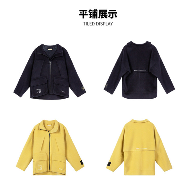 13273172.反季清仓!女装冬季商场同款宽松羊绒大衣短外套HUCA720J
