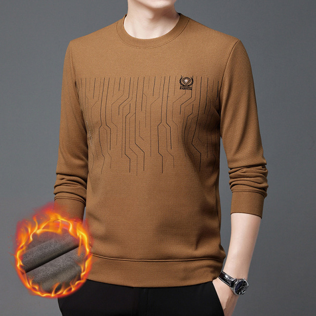 8294892.冬卫衣男加绒加厚中年爸爸圆领保暖上衣服男士t恤打底衫