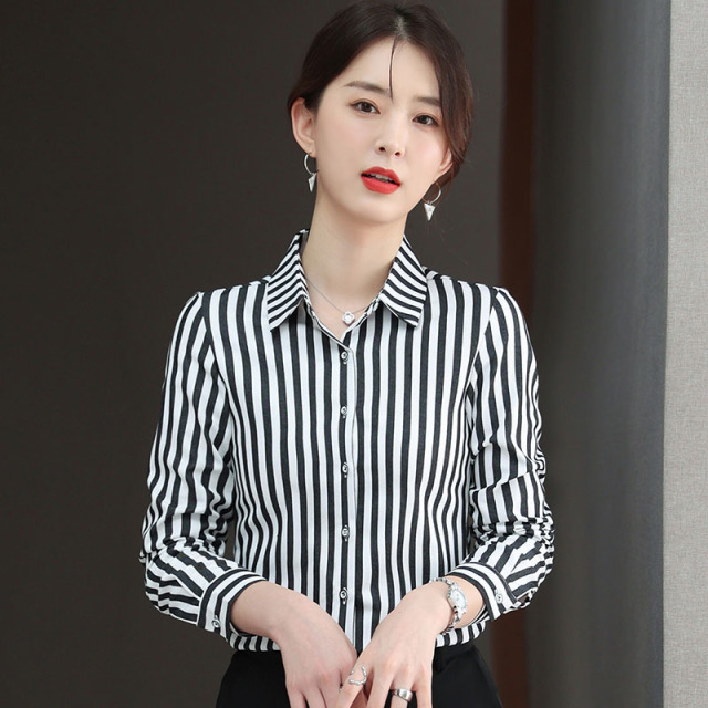 8311879.7-CHAOY春秋时髦女式优雅气质条纹长袖衬衫【7-CHAOY女装1】