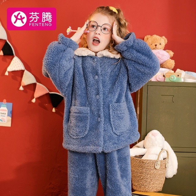 9570602.芬腾【厚款公主风法兰绒套装】冬翻领保暖女童家居服内衣女童睡衣