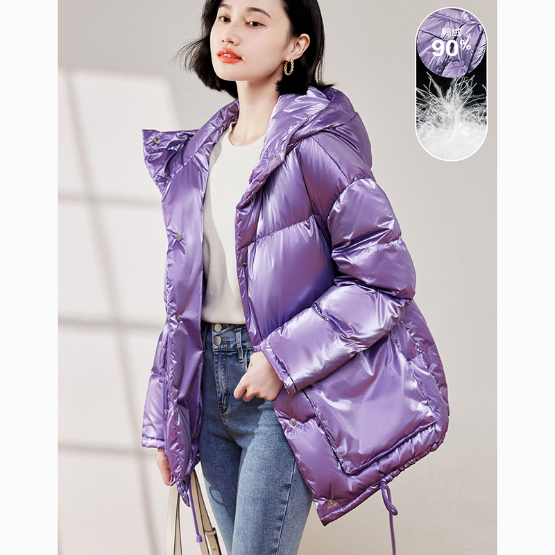 12767201.瑞品集团JEANS【90鸭绒】冬季款宽松基础落肩连帽羽绒服女短款外套