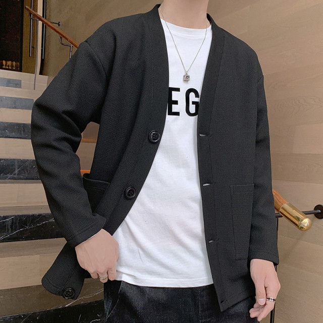 8357319.季婕秋男式华夫格开衫气质休闲外搭【季婕男装1】