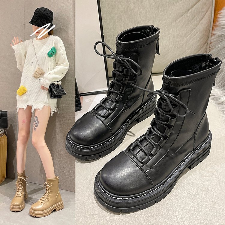 8363441.FANDEI秋冬加绒加厚靴子女厚底英伦风短靴子