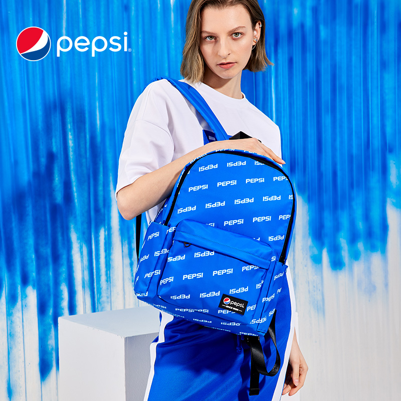 7143394.Pepsi百事 时尚休闲背包旅行包尼龙学院书包百事经典满印双肩包