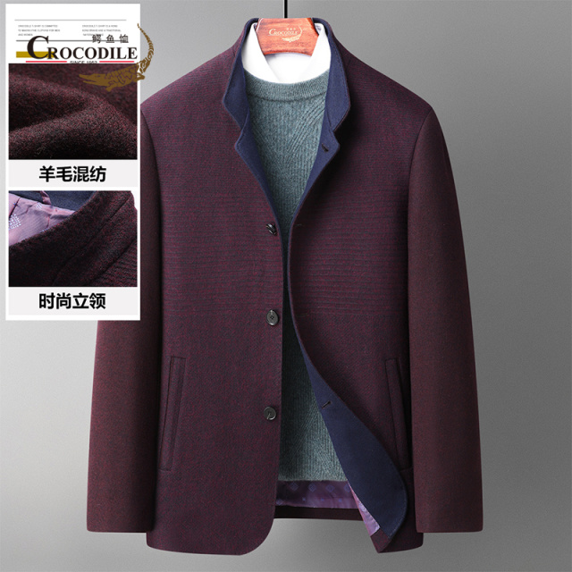 8474931.鳄鱼恤秋冬羊毛混纺时尚立领一手长毛呢大衣外套男