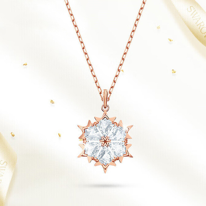 5549273.施华洛世奇 新年唯美浪漫璀璨雪花项链玫瑰金色 送礼 5428431代写贺卡联系客服