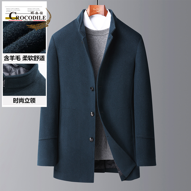 8474774.鳄鱼恤【专柜款】秋冬70羊毛时尚立领两粒扣一手长毛呢大衣外套