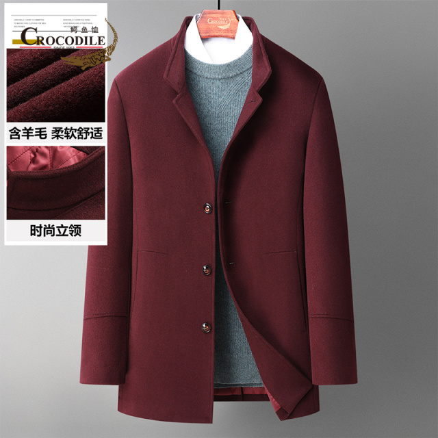8474774.鳄鱼恤【专柜款】秋冬70羊毛时尚立领两粒扣一手长毛呢大衣外套