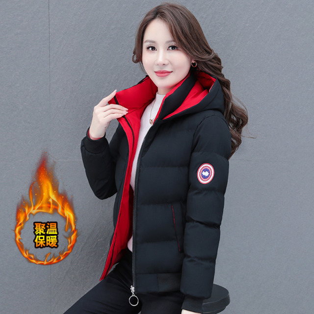 8483134.克里普 秋冬季休闲棉服女外套连帽保暖百搭时尚女棉衣