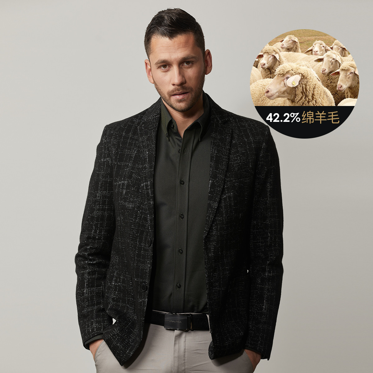 8531516.Nautica Tailored【绵羊毛】秋季男士商务西服外套