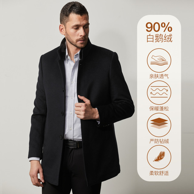 8542350.Nautica Tailored【100%绵羊毛】秋冬羽绒内胆大衣中长款水貂毛领男士外套