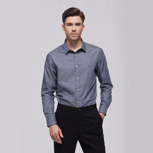 8544991.Nautica Tailored男士条纹衬衣纯棉舒适商务正装衬衫