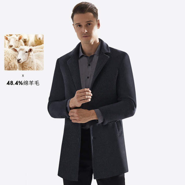 8556404.Nautica Tailored【含绵羊毛】冬季男士防风大衣商务正装保暖外套