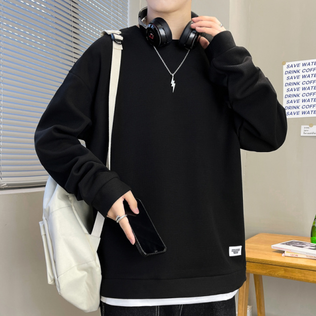 8580891.7-CHAOY男式新潮华夫格假两件百搭多色圆领卫衣【7-CHAOY男装1】