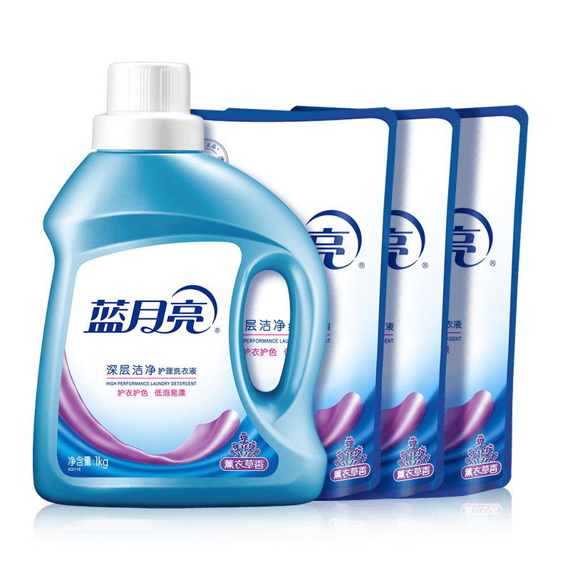 12265783.【精选】蓝月亮深层洁净洗衣液套装 薰衣草香 5斤（1kg*1瓶+500g*3袋）