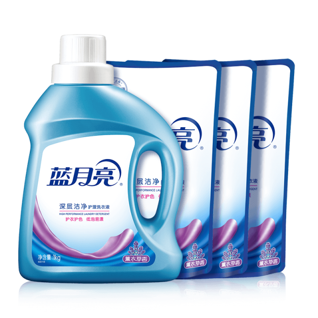 12265783.【精选】蓝月亮深层洁净洗衣液套装 薰衣草香 5斤(1kg*1瓶+500g*3袋)