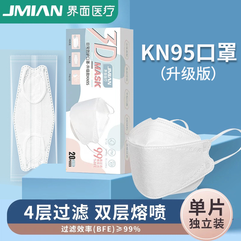 8638783.【执行标准号GB2626-2019】界面kn95口罩3d立体男潮款防尘鱼型女高颜值kn95柳叶型