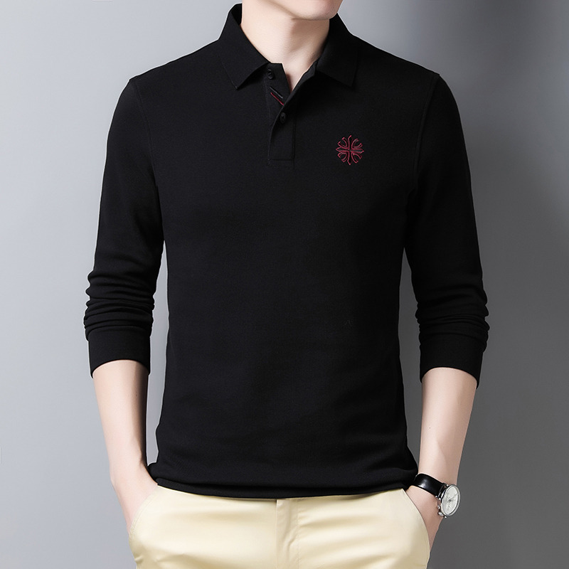 8663182.雄狮春秋季刺绣休闲polo衫男士高端长袖t恤中年打底衫