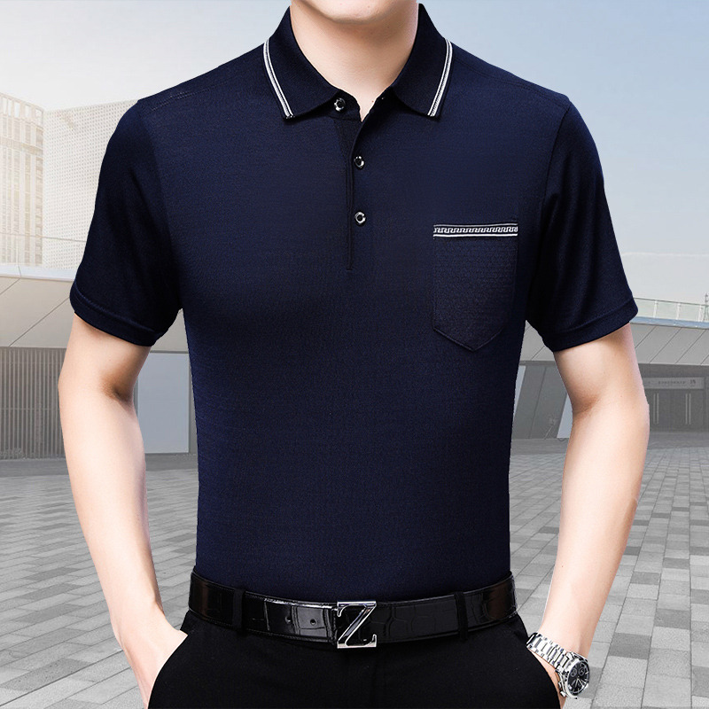 8670284.雄狮爸爸T恤短袖夏装中年男士有口袋上衣服中老年人POLO衫40-50岁