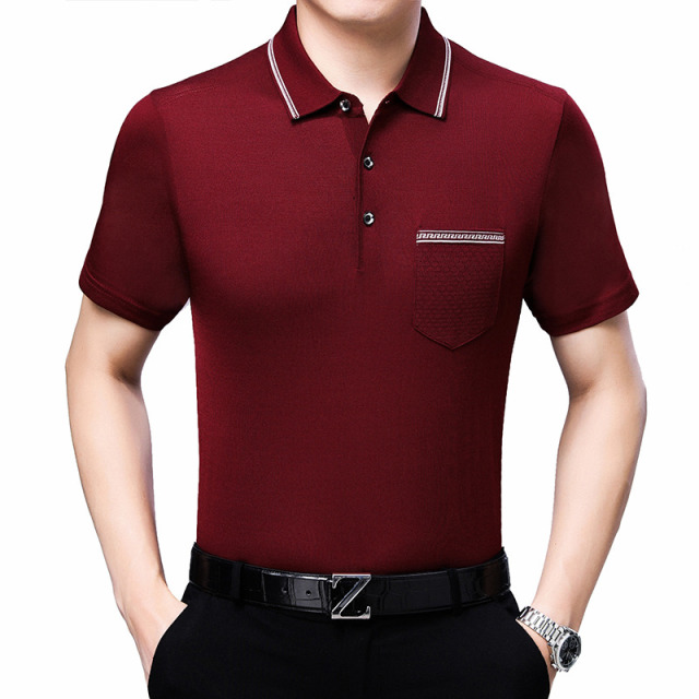 8670284.雄狮爸爸T恤短袖夏装中年男士有口袋上衣服中老年人POLO衫40-50岁