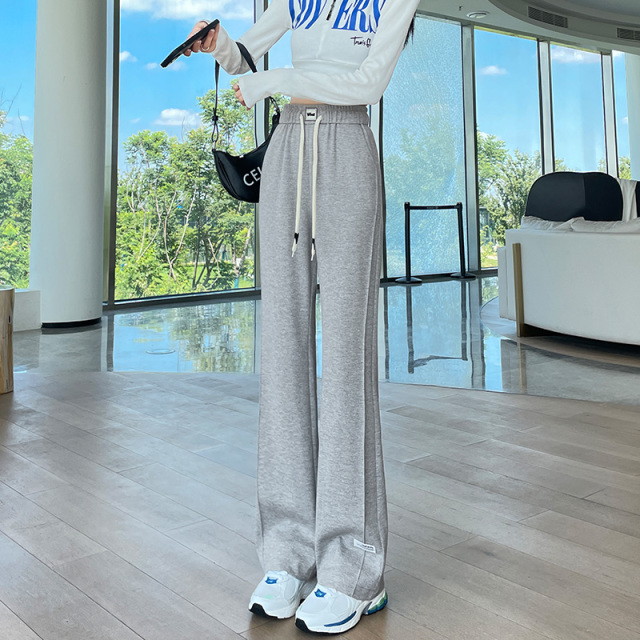 8675675.阔腿裤女高腰2025春季新款松紧腰直筒拖地显瘦休闲运动裤子
