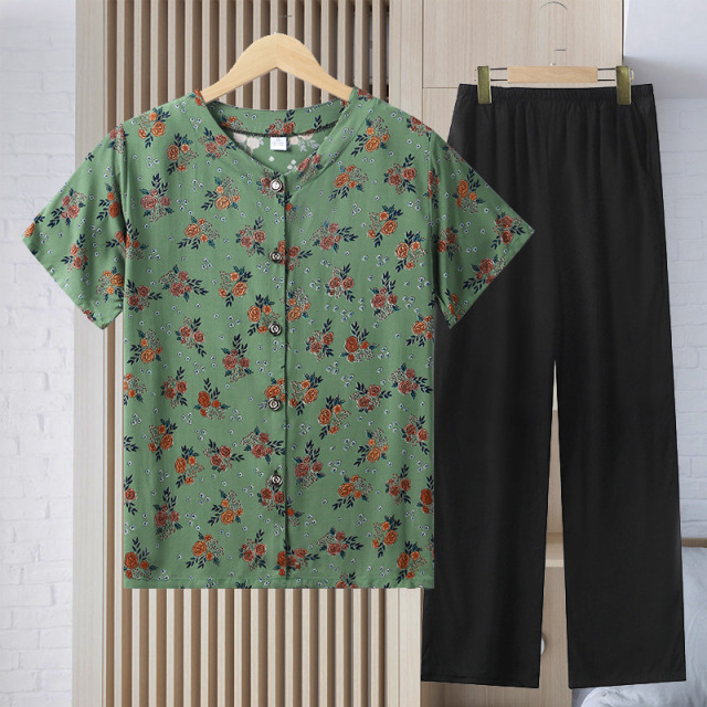 8677920.线缃缘中老年女装妈妈装套装短袖宽松衬衫上衣老年人服装