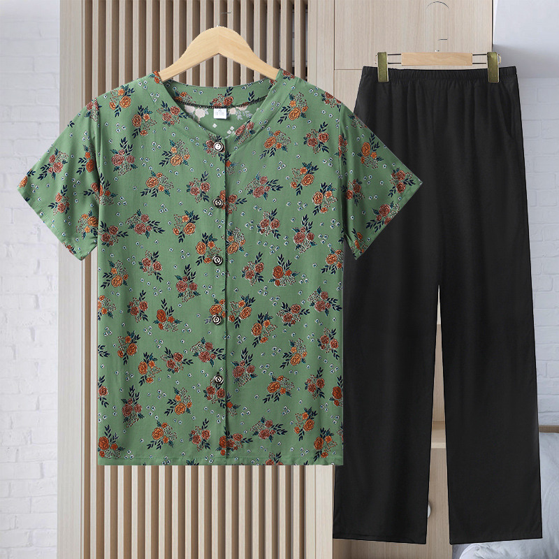8677920.线缃缘中老年女装妈妈装套装短袖宽松衬衫上衣老年人服装