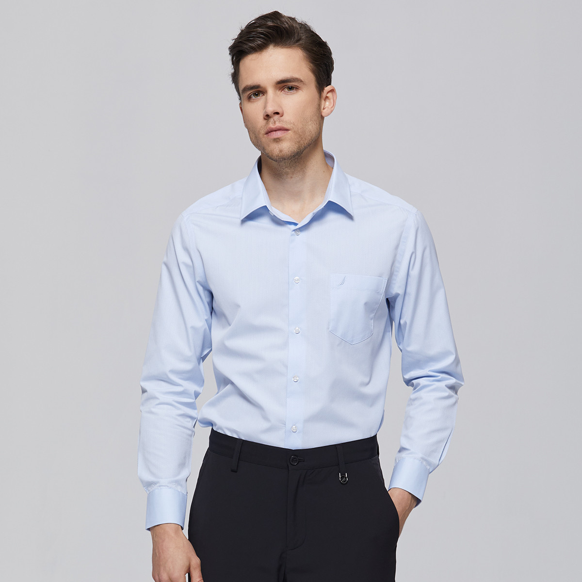 8697308.Nautica Tailored春秋季男士衬衣格纹长袖男士正装衬衫