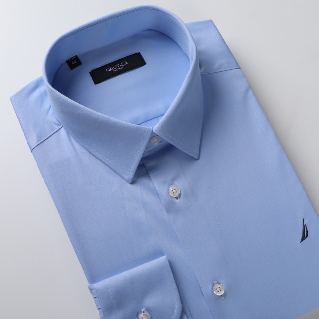 8697242.Nautica Tailored男式纯色衬衫秋季长袖商务正装男士工装服衬衣