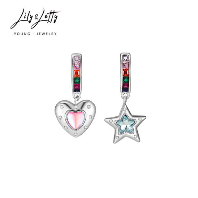 8766299.【新品力荐】欧美复古不对称猫眼石爱心五角星耳圈耳环个性耳饰
