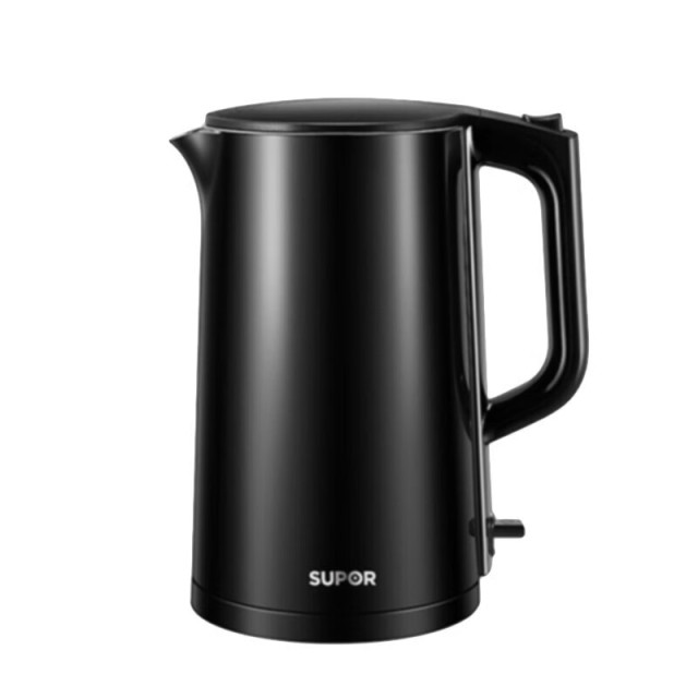 8843338.苏泊尔(SUPOR) 电水壶 1.7L黑色 双层保温防烫 304不锈钢家用烧水壶