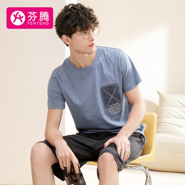 13410484.芬腾【安心纯棉个性时尚套装】夏季套头圆领休闲短袖家居服内衣男士睡衣