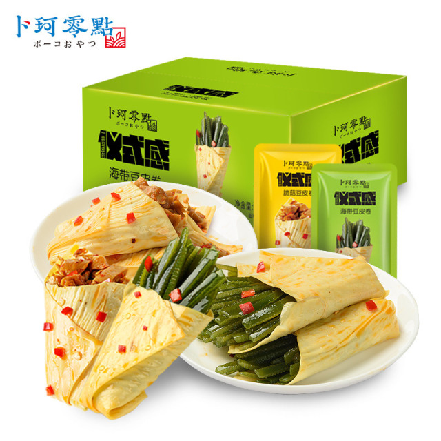 12674955.卜珂零点脆菇海带夹心豆皮卷320g*2箱麻辣风味豆制品独立包装即食零食