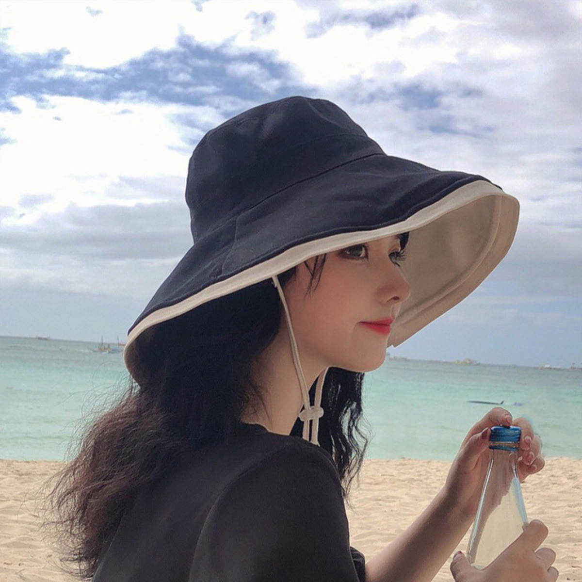 8907239.凯撒渔夫帽女夏天防紫外线遮阳防晒遮脸日系百搭网红太阳帽子女韩版潮