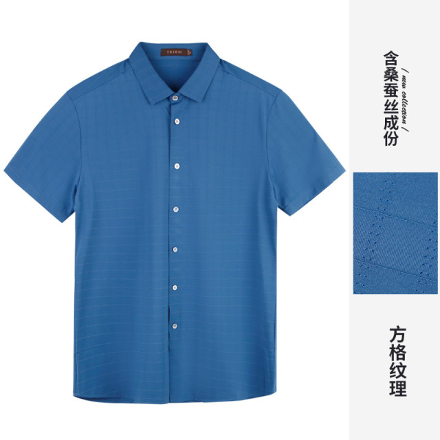 8908316.【商场同款】【含桑蚕丝】才子男装格纹短袖衬衣商务休闲衬衫
