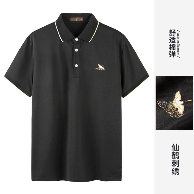 8908221.才子男装夏季仙鹤刺绣翻领短袖T恤POLO衫