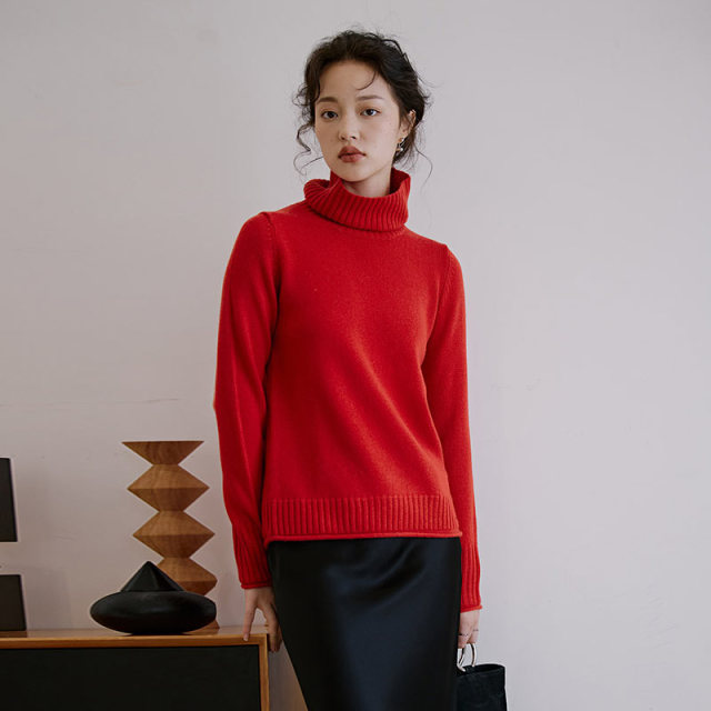 8941571.思诺芙德早春款显瘦高领长袖百搭含绒羊毛休闲女式针织衫