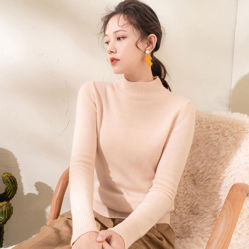 8948345.思诺芙德半高领纯色简约长袖百搭时尚女式针织衫