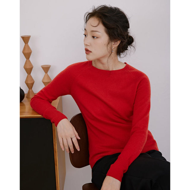 8947605.思诺芙德圆领长袖保暖显瘦插肩上衣女式针织衫