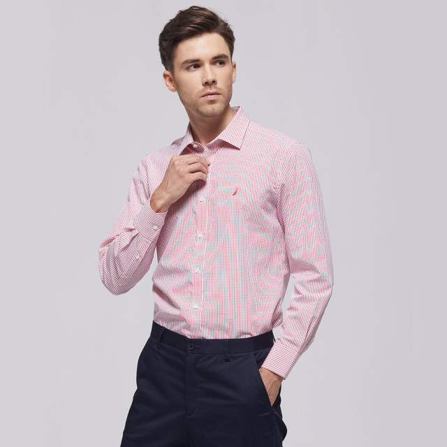 8950292.Nautica Tailored《100%棉》男士长袖衬衫短袖衬衫舒适有型正装衬衫格纹衬衣