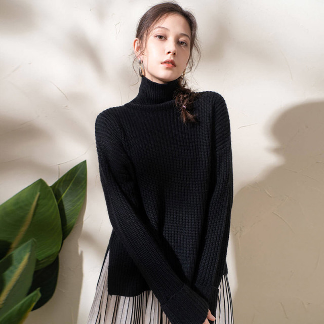 8949299.思诺芙德绵羊毛保暖宽松廓形长袖女式针织衫