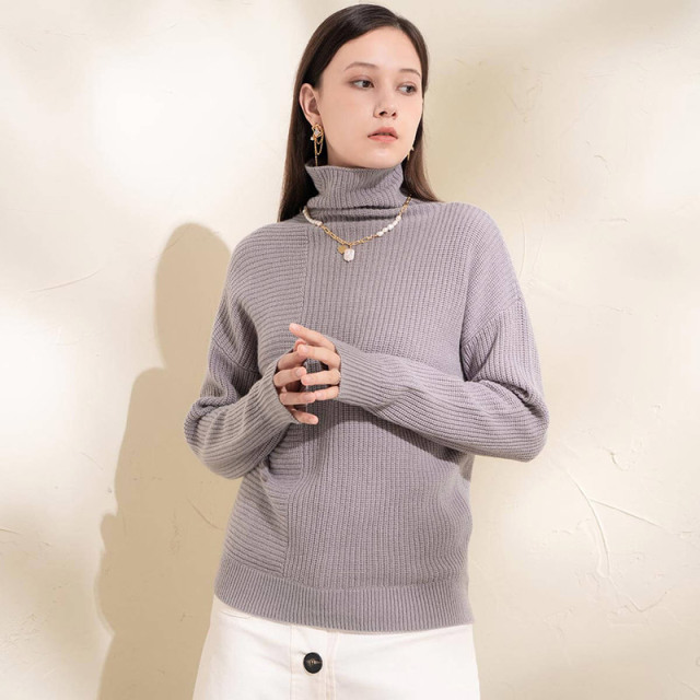 8949765.思诺芙德含绒羊毛休闲保暖长袖内搭高领加厚百搭女士羊毛衫