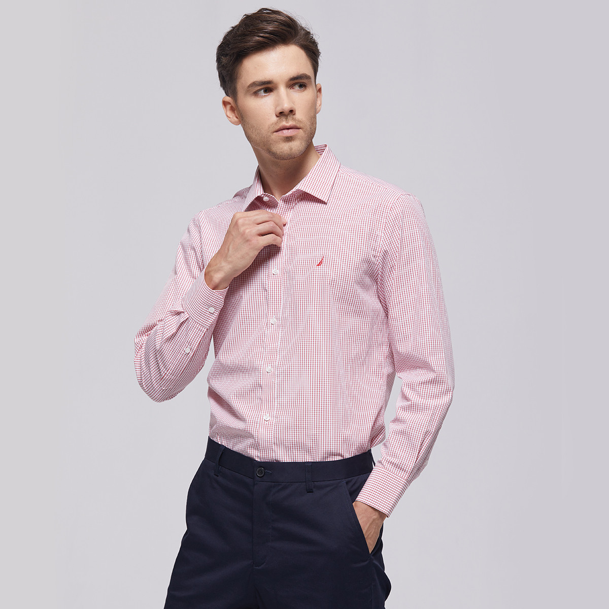 8950292.Nautica Tailored《100%棉》男士长袖衬衫短袖衬衫舒适有型正装衬衫格纹衬衣