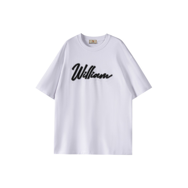 13375543.WILLIAM FOX&SONS威廉福克斯 夏季品牌定制logo烫钻描边立体印花短袖T恤男