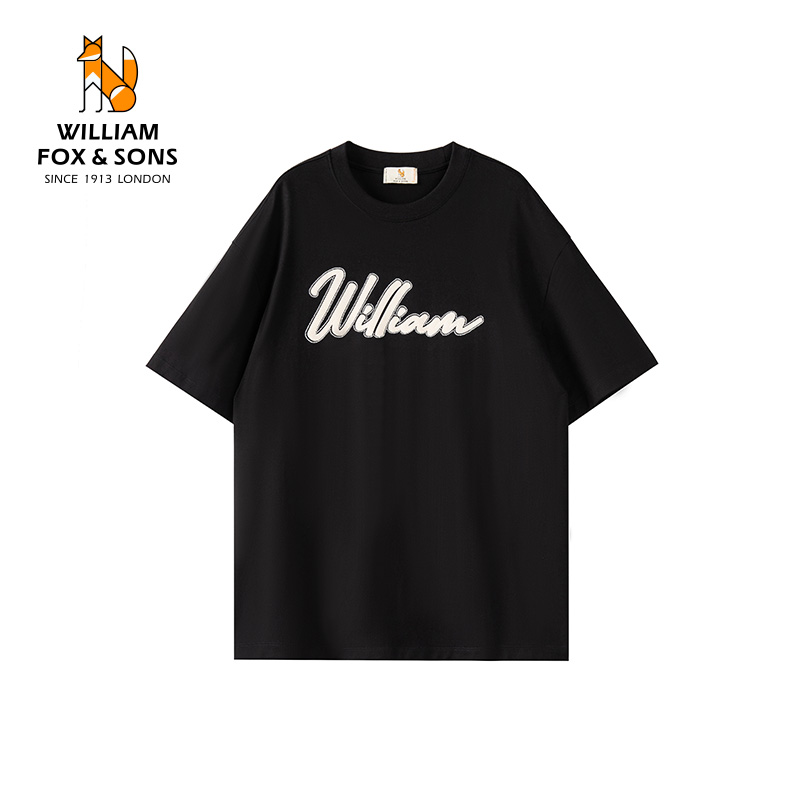 13375543.WILLIAM FOX&SONS威廉福克斯 夏季品牌定制logo烫钻描边立体印花短袖T恤男