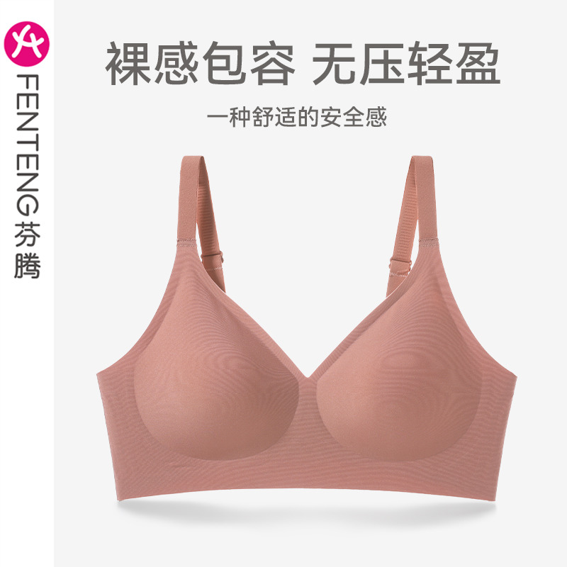 8999447.芬腾内衣女光面聚拢上托防下垂收副乳胸罩无钢圈透气舒适无痕文胸
