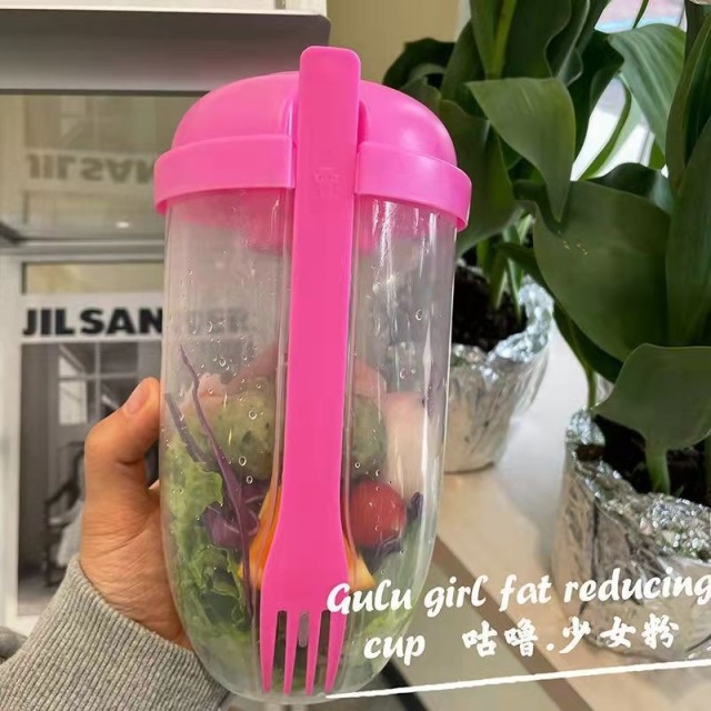 12280887.四体 1000ml带勺盖沙拉杯健身杯随身便捷梅森杯酸奶杯
