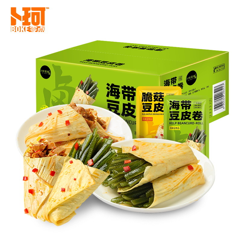 12674955.卜珂零点脆菇海带夹心豆皮卷320g*2箱麻辣风味豆制品独立包装即食零食