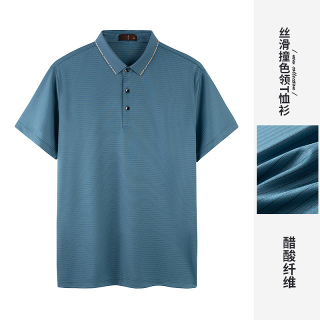 9010510.才子男装轻奢醋酸纤维翻领T恤POLO衫