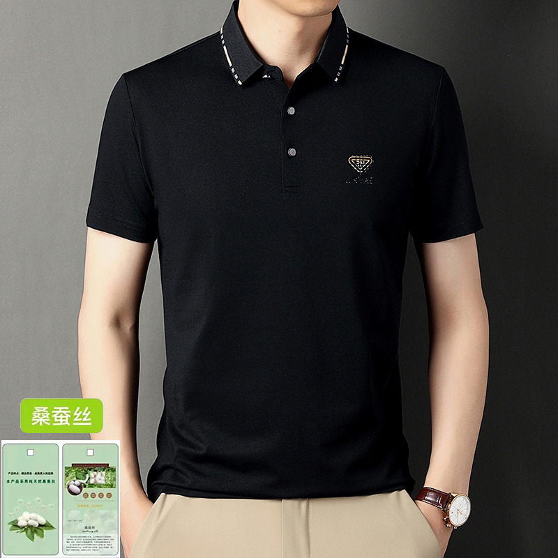 9067443.雄狮 【含桑蚕丝】男士Polo衫夏季翻领新款休闲中年爸爸装短袖T恤高档